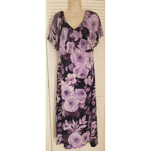 Connected Dresses & Skirts - NEW CONNECTED APPAREL LILAC FLORAL CHIFFON CAPE MIDI DRESS SZ 14